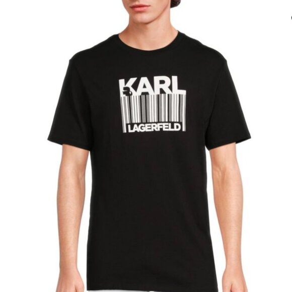 NWT Karl Lagerfeld Paris Men's Karl Bar Code Graphic Tee Black SZ LARGE - Picture 1 of 3